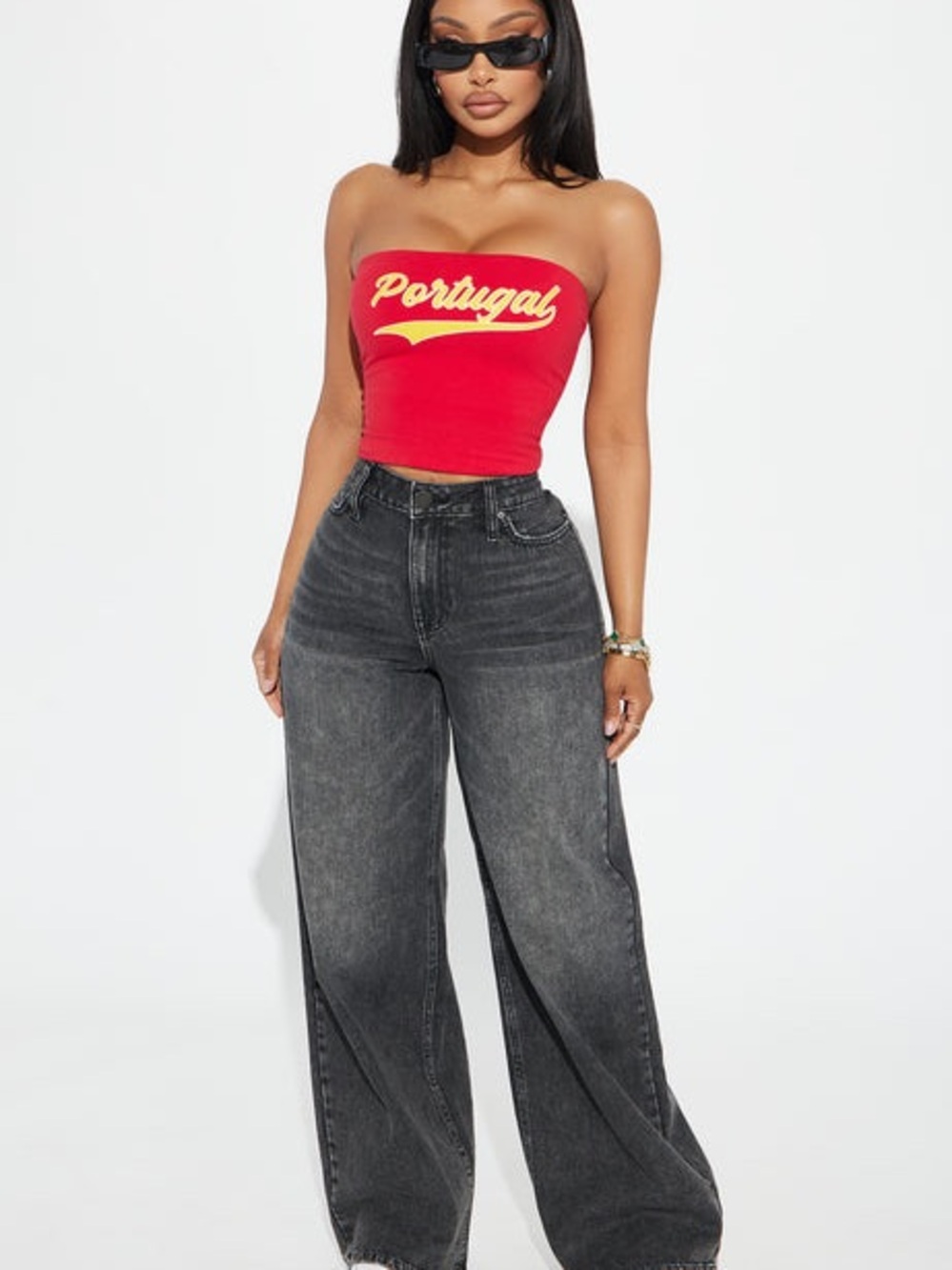 Fashion Nova Washed Black Wide Leg High-Rise Jeans